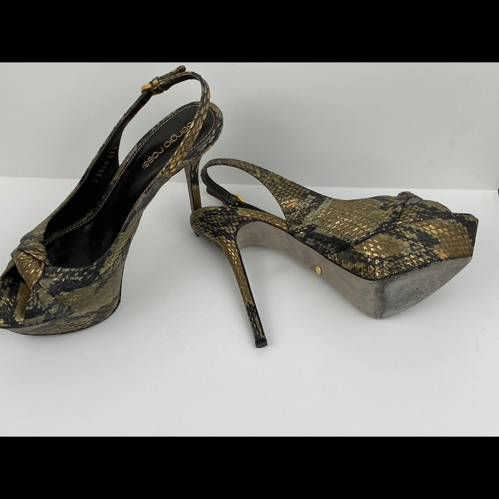 EUC SERGIO ROSSI METALLIC SNAKE PRINT PLATFORMS - Picture 5 of 7